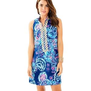 NEW Lilly Pulitzer Jane Deep Indigo Gypsea Girl Metallic Gold Lace Mini Dress  2